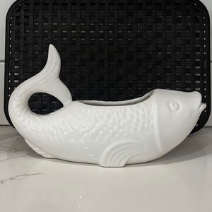 Dansk Stamped White Ceramic Koi Fish Sauce Gravy Boat, Made in Portugal Vintage